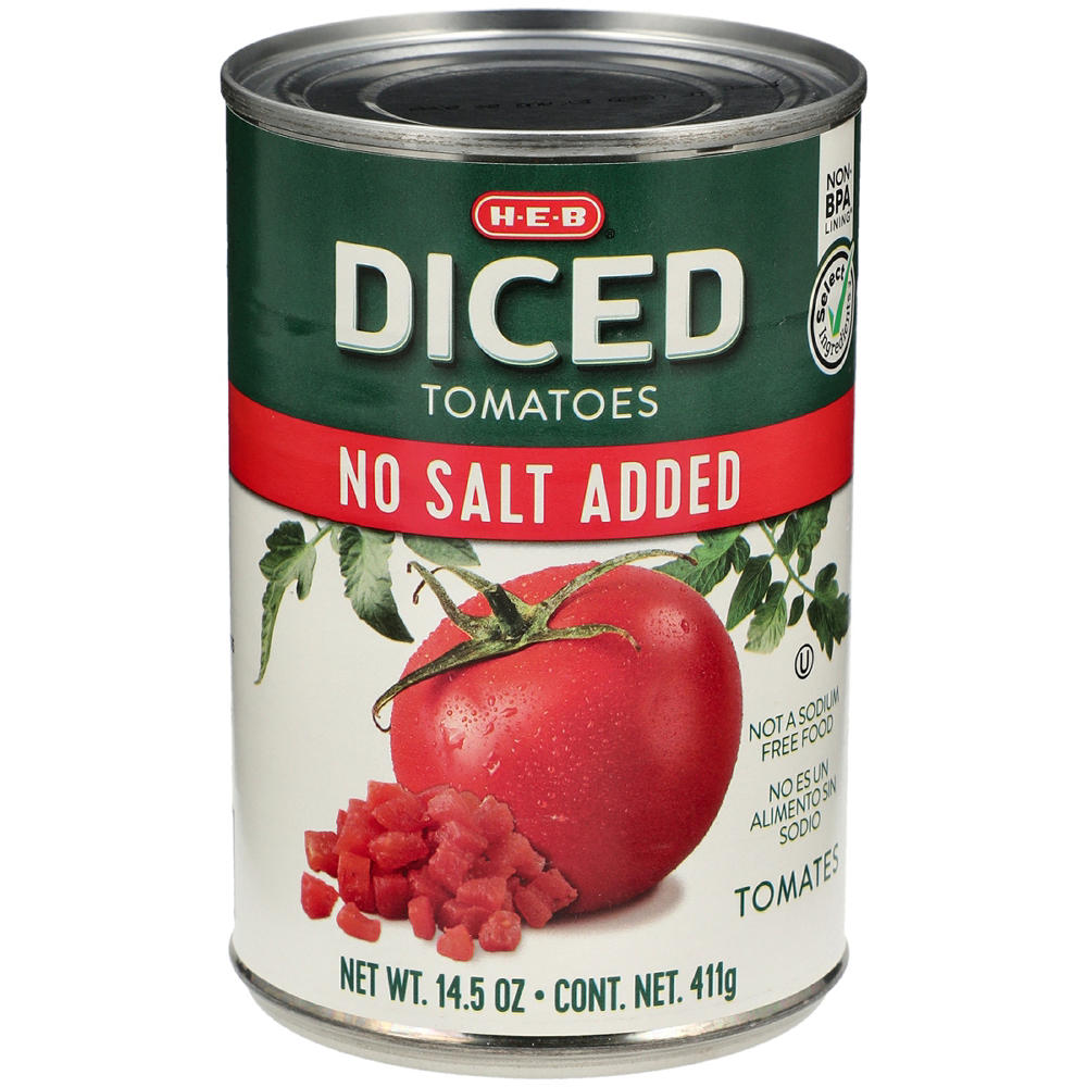 H-E-B No Salt Added Diced Tomatoes, 14.5 oz