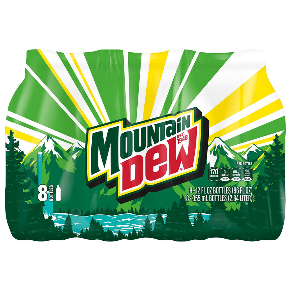 Mountain Dew Soda 12 oz Bottles, 8 pk