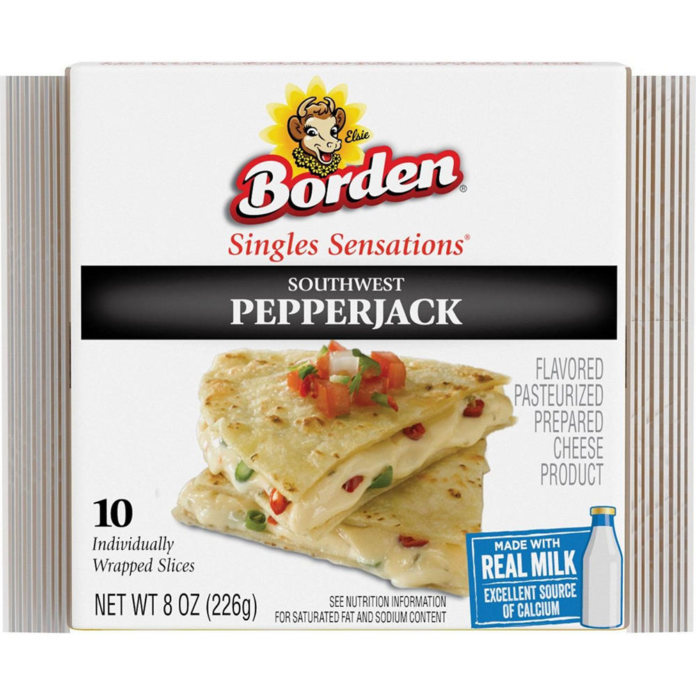 Borden Singles Sensations Southwest Pepperjack Sliced Cheese, 10 ct, 8 oz