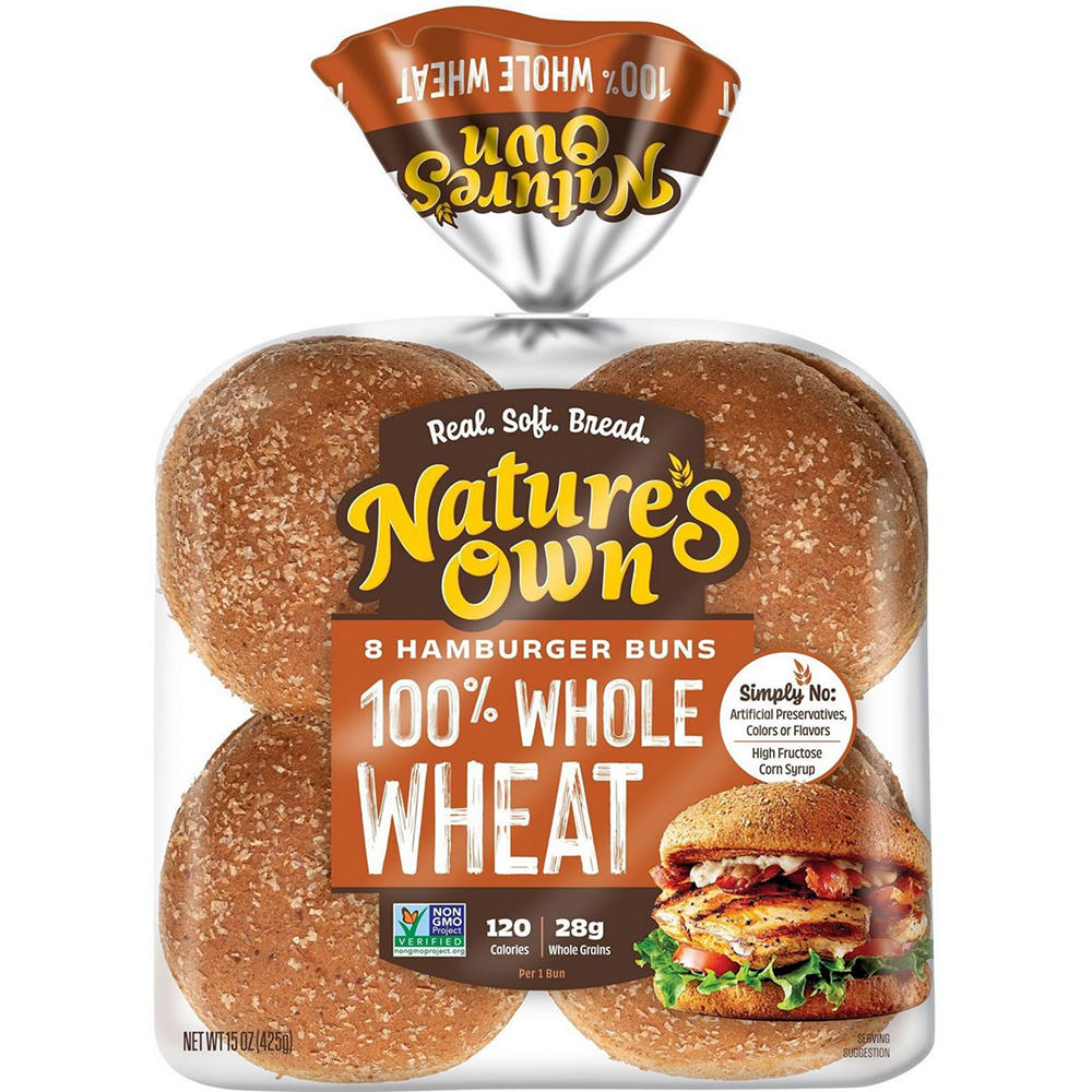 Nature's Own 100% Whole Wheat Hamburger Buns, 8 ct