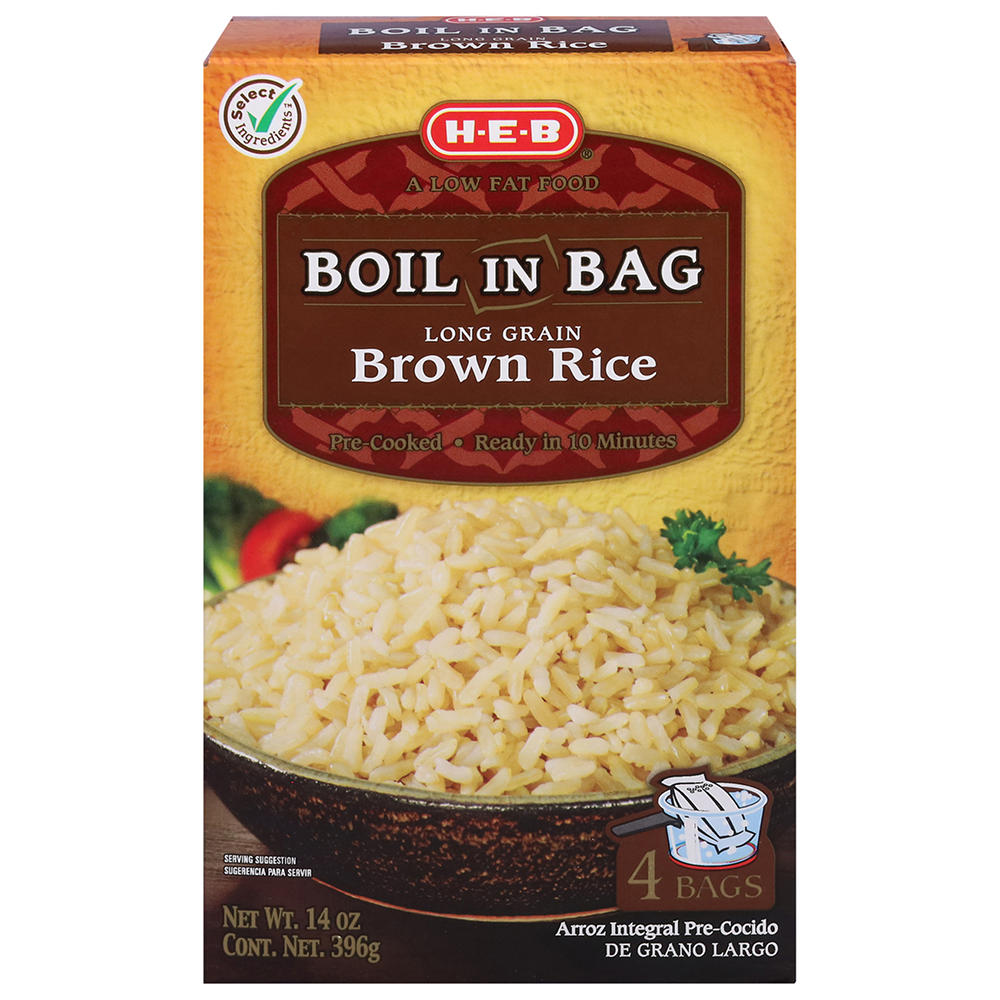 H-E-B Boil in Bag Long Grain Brown Rice, 4 ct