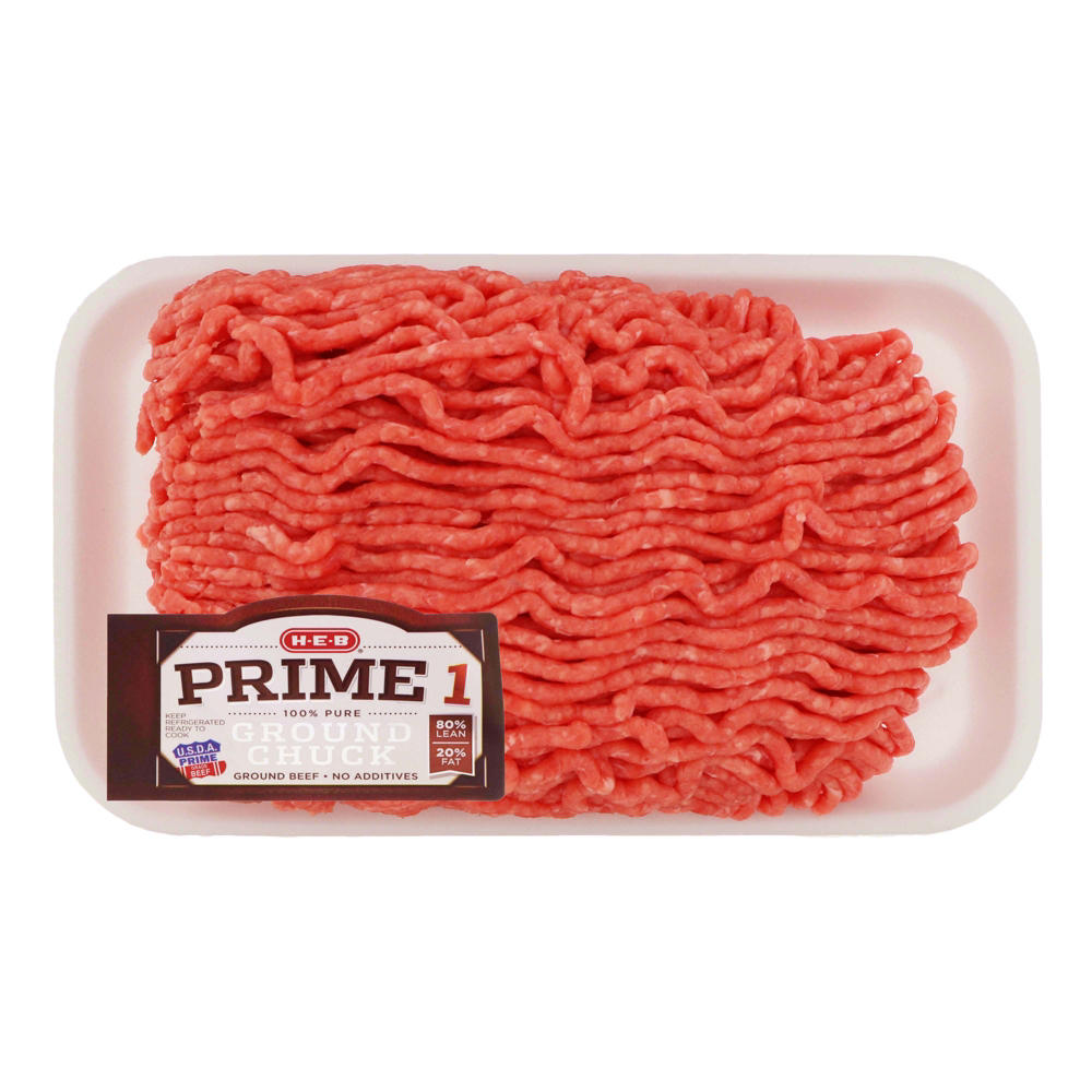 H-E-B Prime 1 Ground Beef Chuck, 80% Lean, Avg. 1.1 lbs