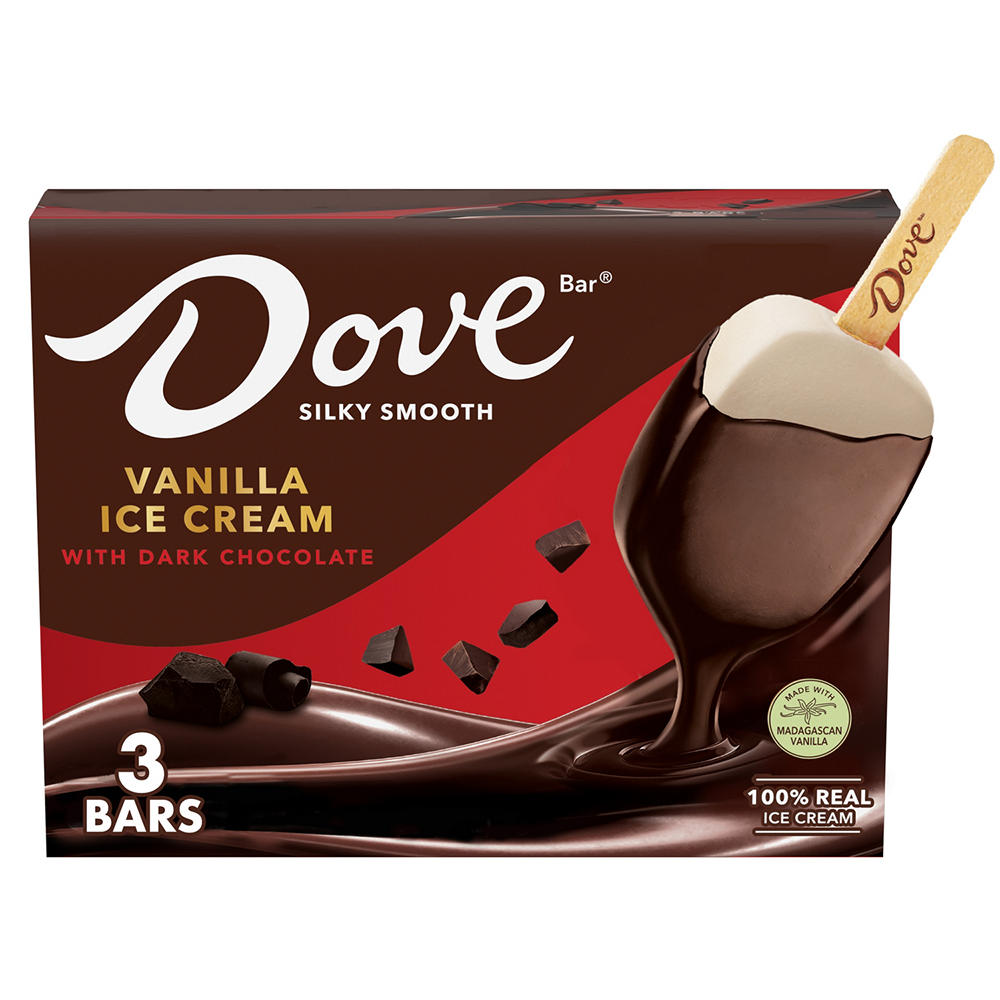 Dove Dark Chocolate Coated Vanilla Ice Cream Bars, 3 ct