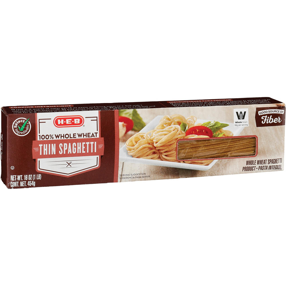 H-E-B 100% Whole Wheat Thin Spaghetti Noodles, 16 oz
