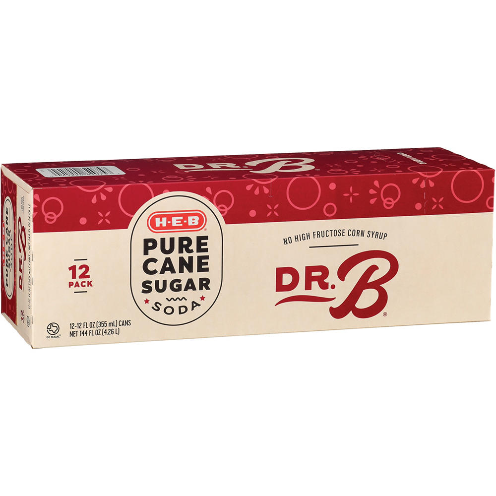 H-E-B Dr. B Soda 12 pk Cans - Pure Cane Sugar, 12 oz