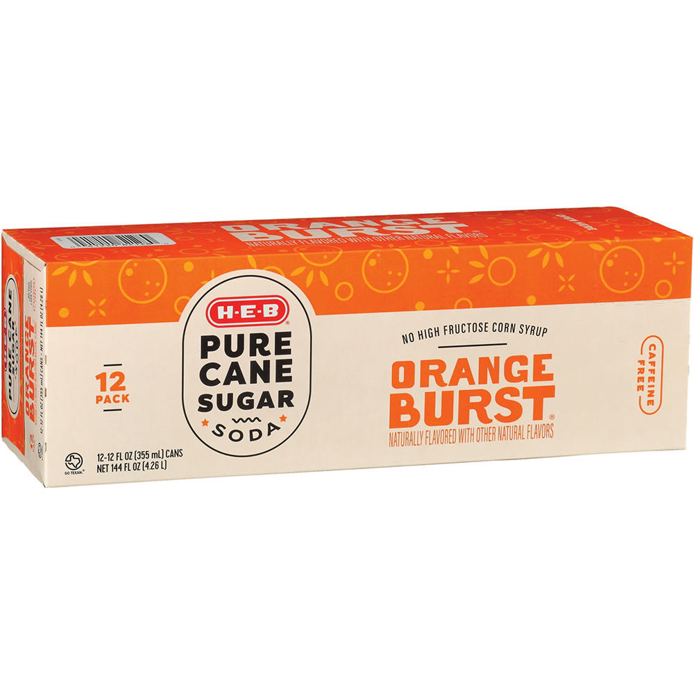 H-E-B Orange Burst Soda 12 pk Cans - Pure Cane Sugar, 12 oz