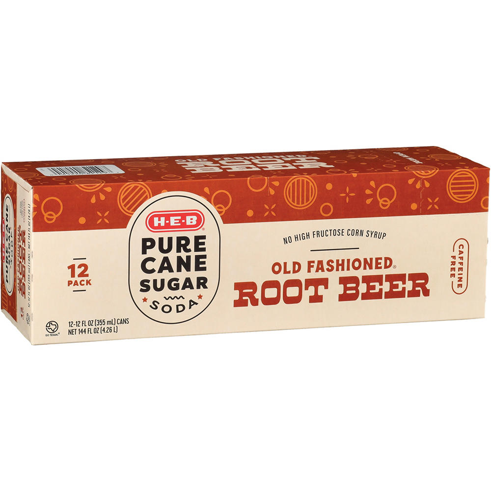 H-E-B Old Fashioned Root Beer Soda 12 pk Cans - Pure Cane Sugar, 12 oz