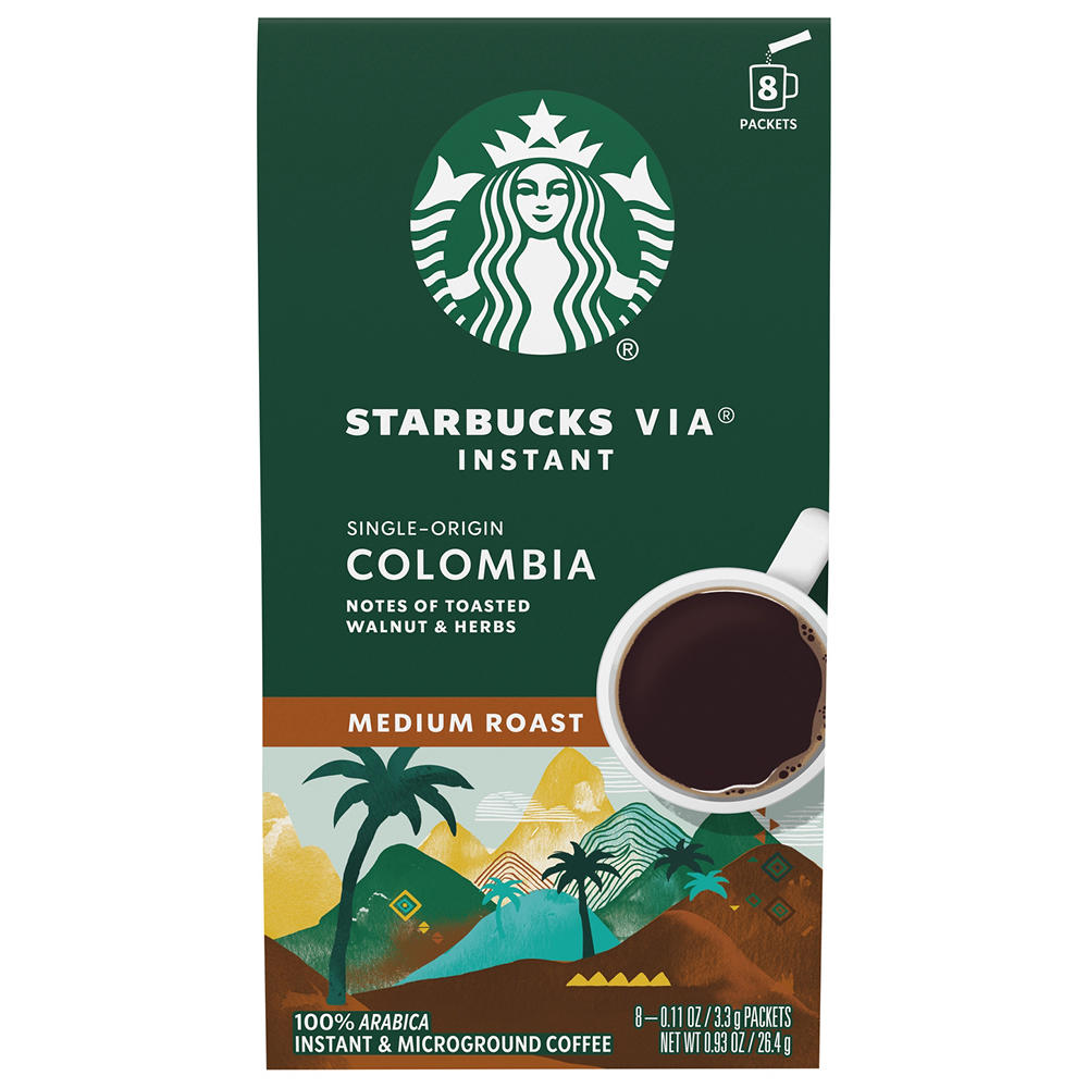 Starbucks VIA Ready Brew Colombia Medium Roast Instant Coffee Packets, 8 ct