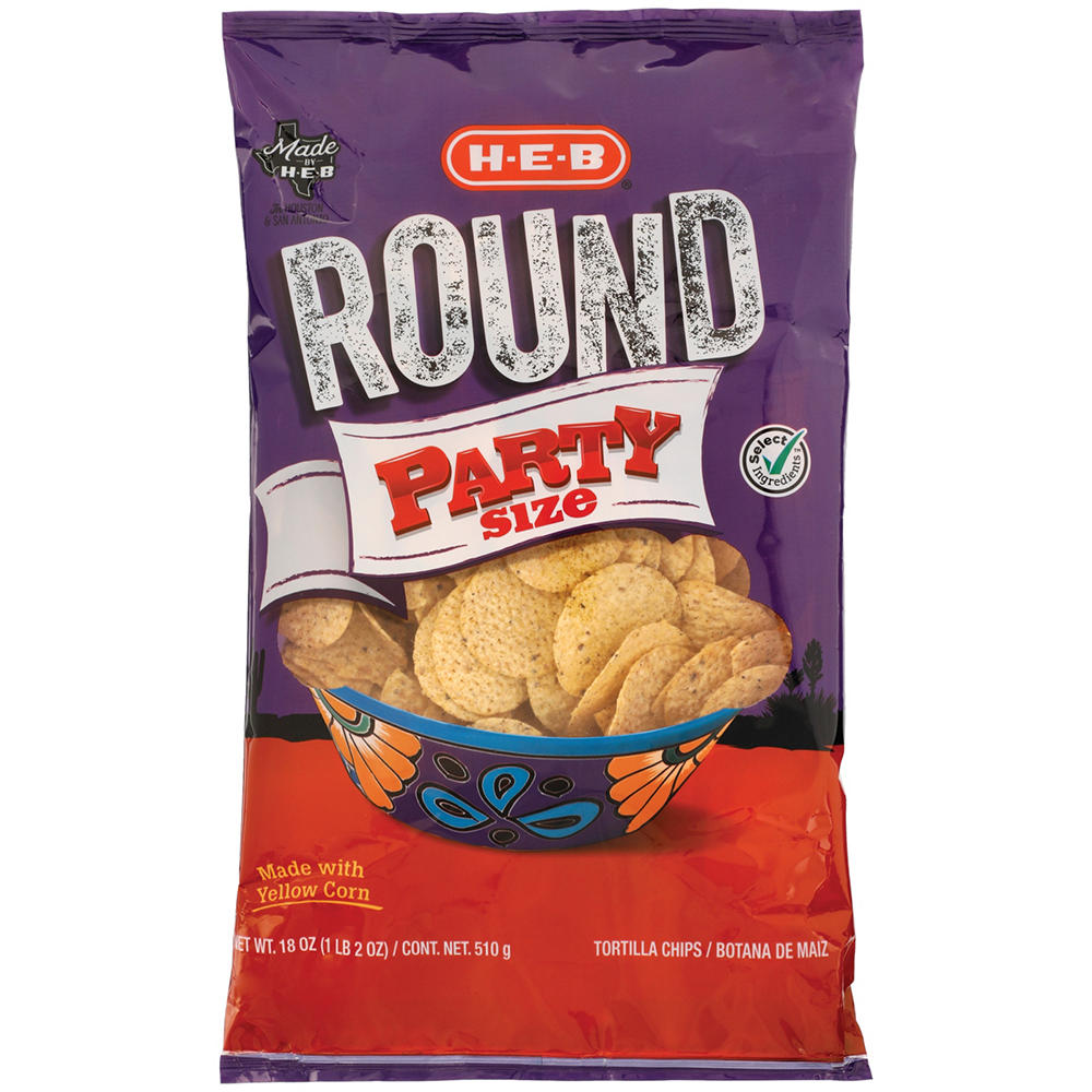H-E-B Round Yellow Corn Tortilla Chips - Party Size, 18 oz