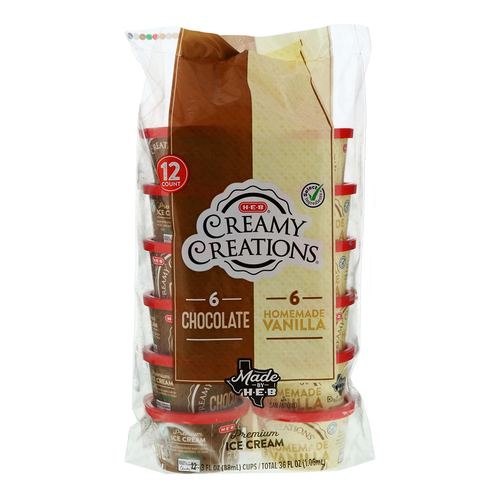 H-E-B Creamy Creations Mini Ice Cream Cups - Vanilla/Chocolate, 12 ct