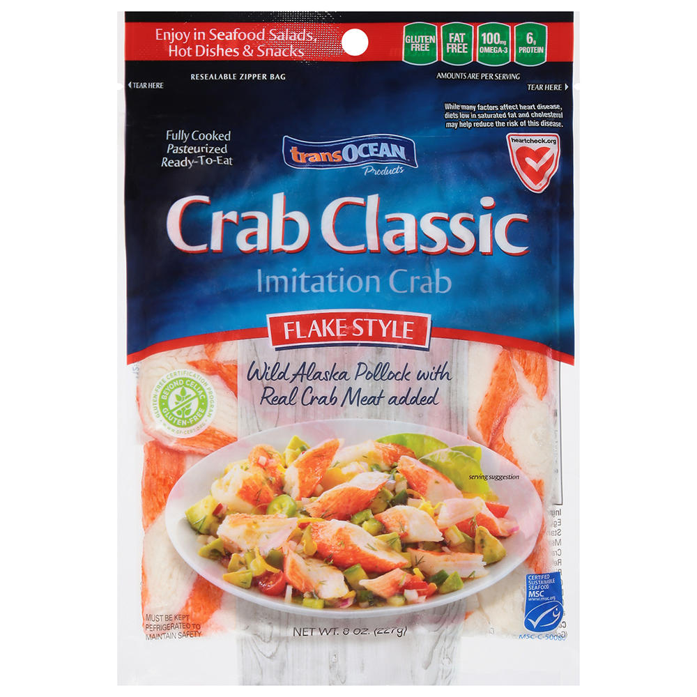 Trans-Ocean Crab Classic Imitation Crab - Flake Style, 8 oz