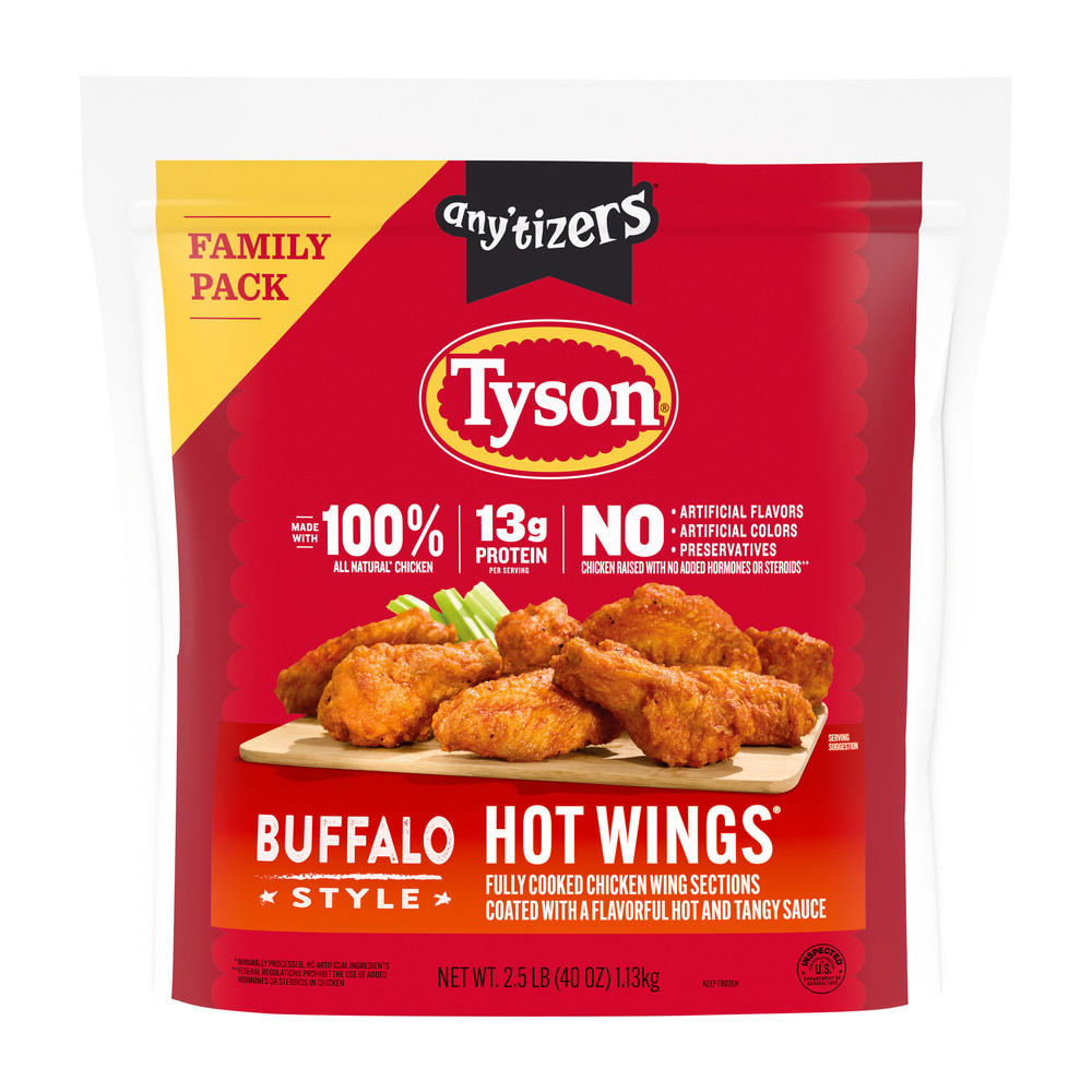 Tyson Any'tizers Frozen Buffalo Style Hot Wings Family Pack, 2.5 lb