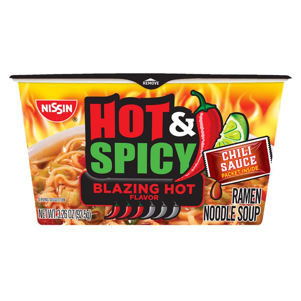 Nissin Hot & Spicy Blazing Hot Ramen Noodle Soup, 3.26 oz