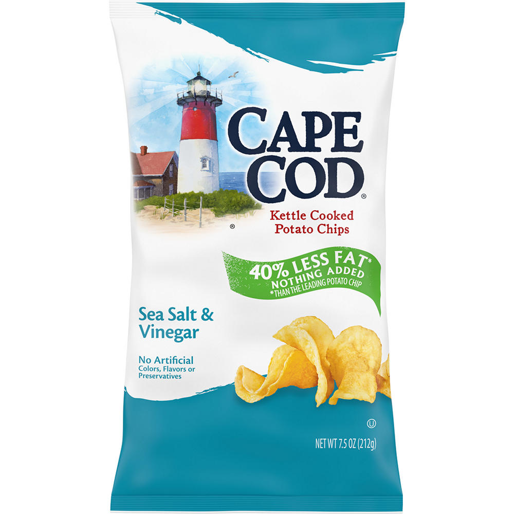 Cape Cod Less Fat Sea Salt & Vinegar Kettle Cooked Chips, 7.5 oz