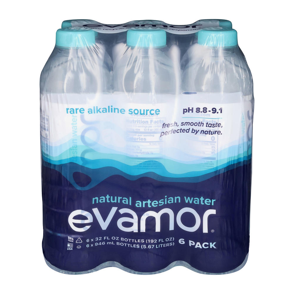 Evamor Natural Artesian Water 6 pk Bottles, 32 oz