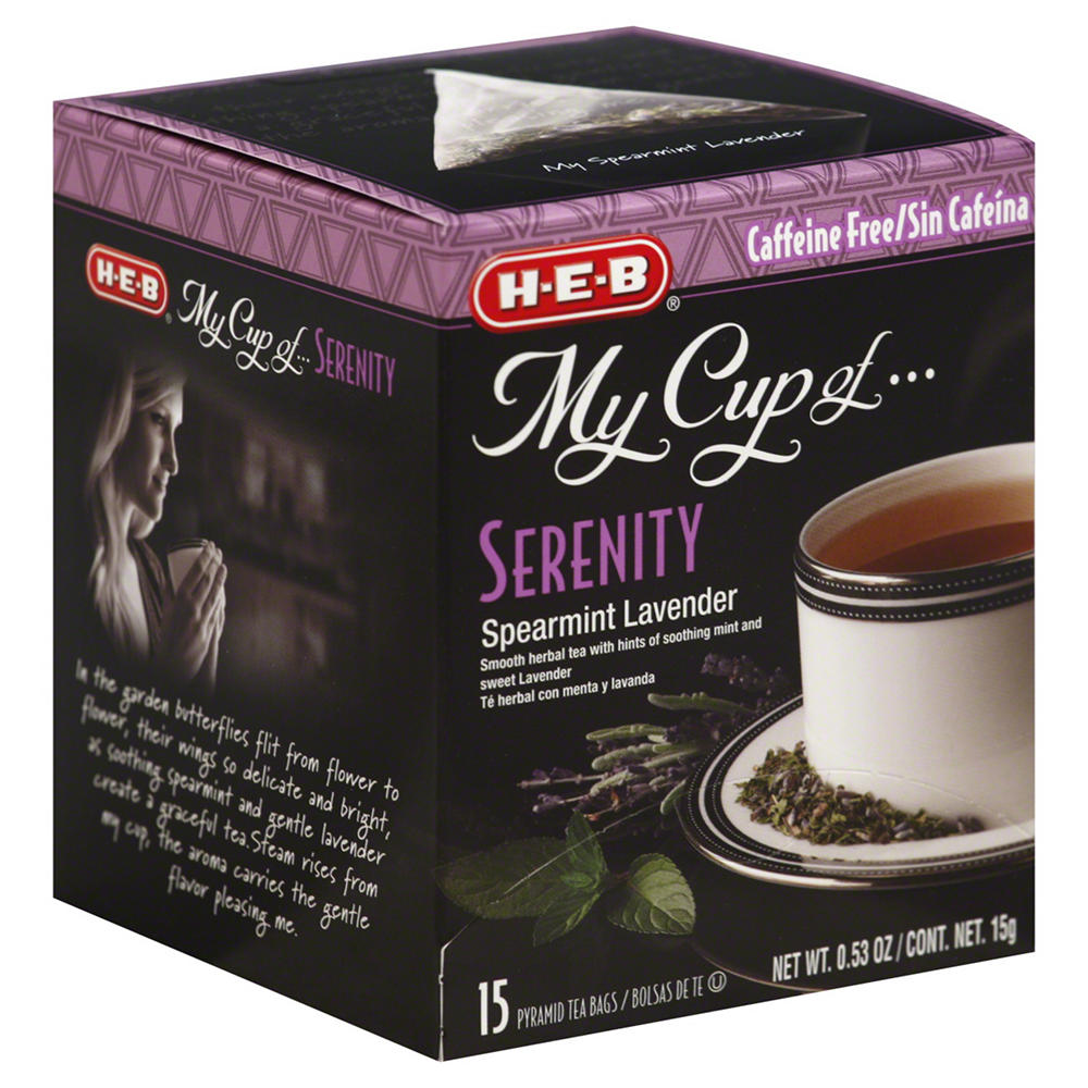 H-E-B My Cup of Serenity Spearmint Lavender Caffeine Free Herbal Tea, Pyramid Tea Bags, 15 ct
