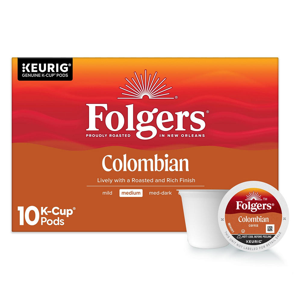 Folgers Colombian Medium Roast Single Serve Coffee K Cups, 10 ct
