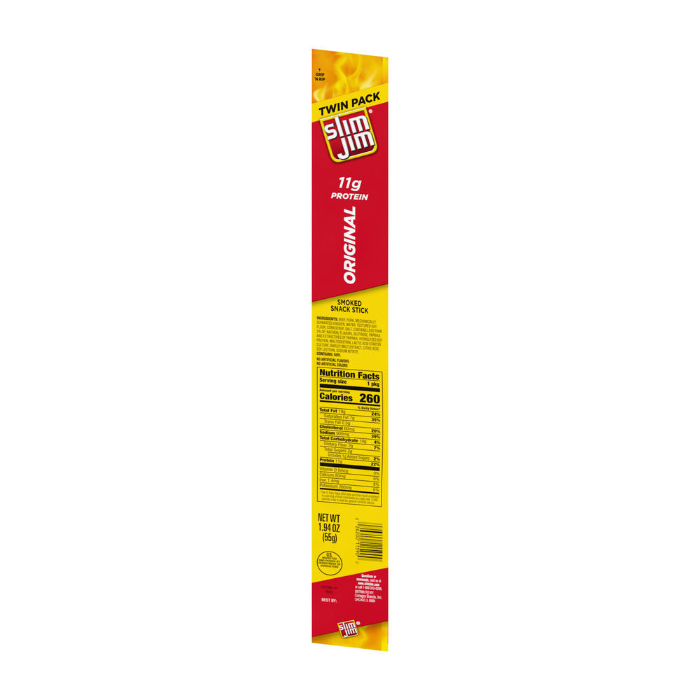 Slim Jim Original Smoked Snack Meat Sticks Twin Pack, 1.94 oz