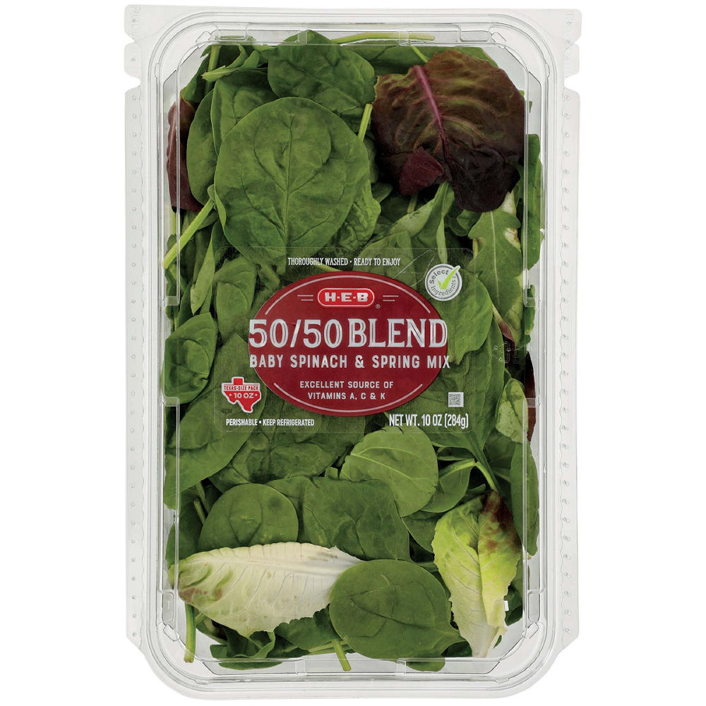H-E-B Fresh 50/50 Blend Baby Spinach & Spring Mix - Texas-Size Pack, 10 oz