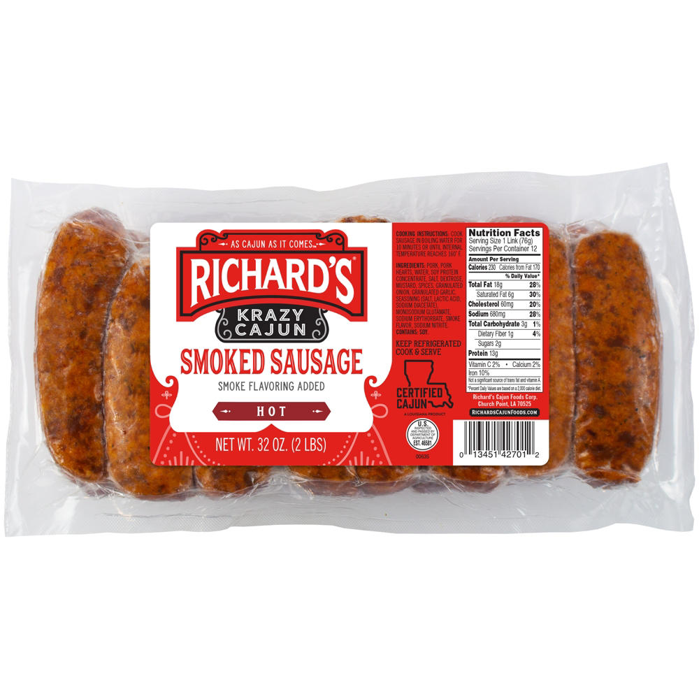 Richard's Krazy Cajun Hot Smoked Sausage - Hot, 32 oz