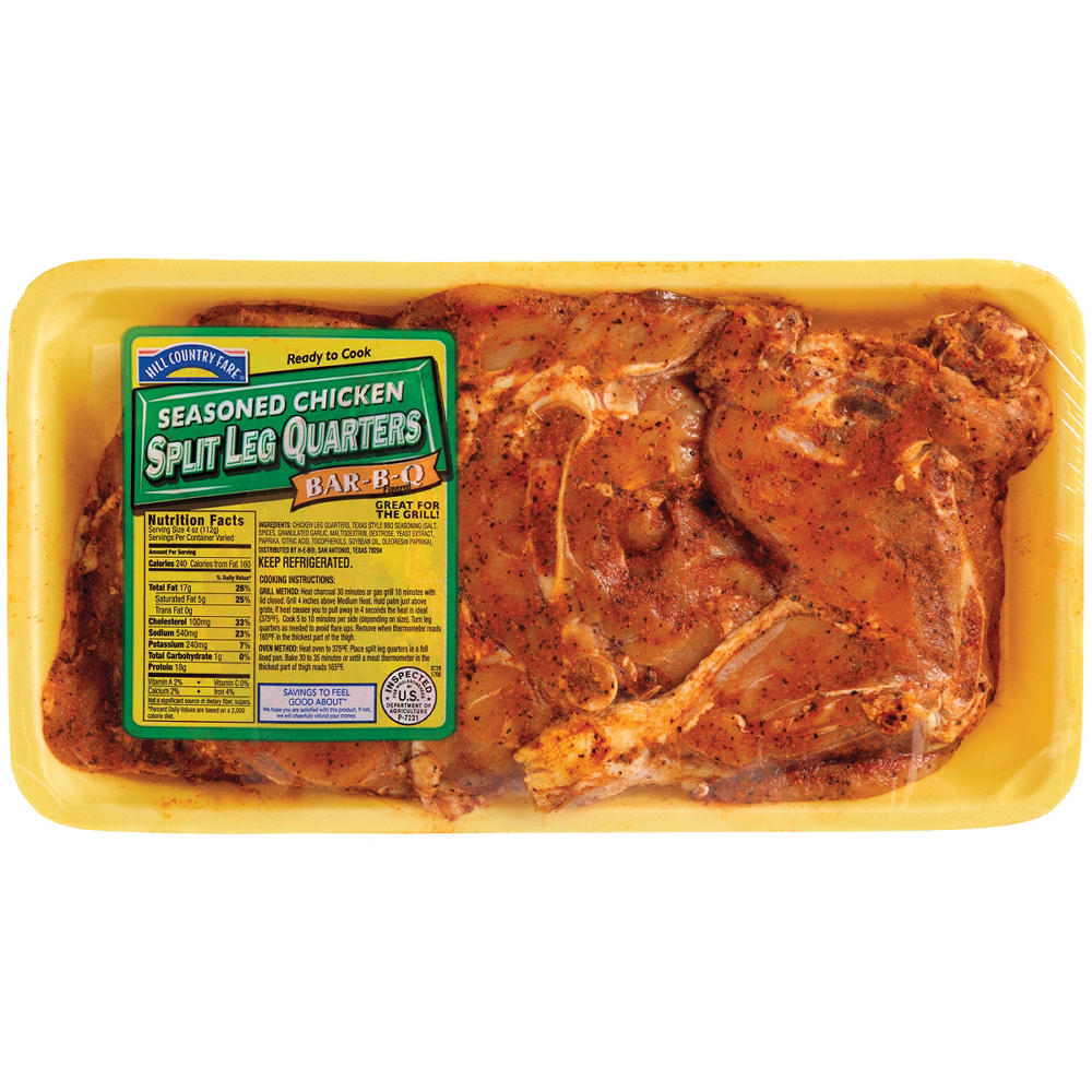 Hill Country Fare Seasoned Split Chicken Leg Quarters - BBQ Flavored, Avg. 3.0 lbs