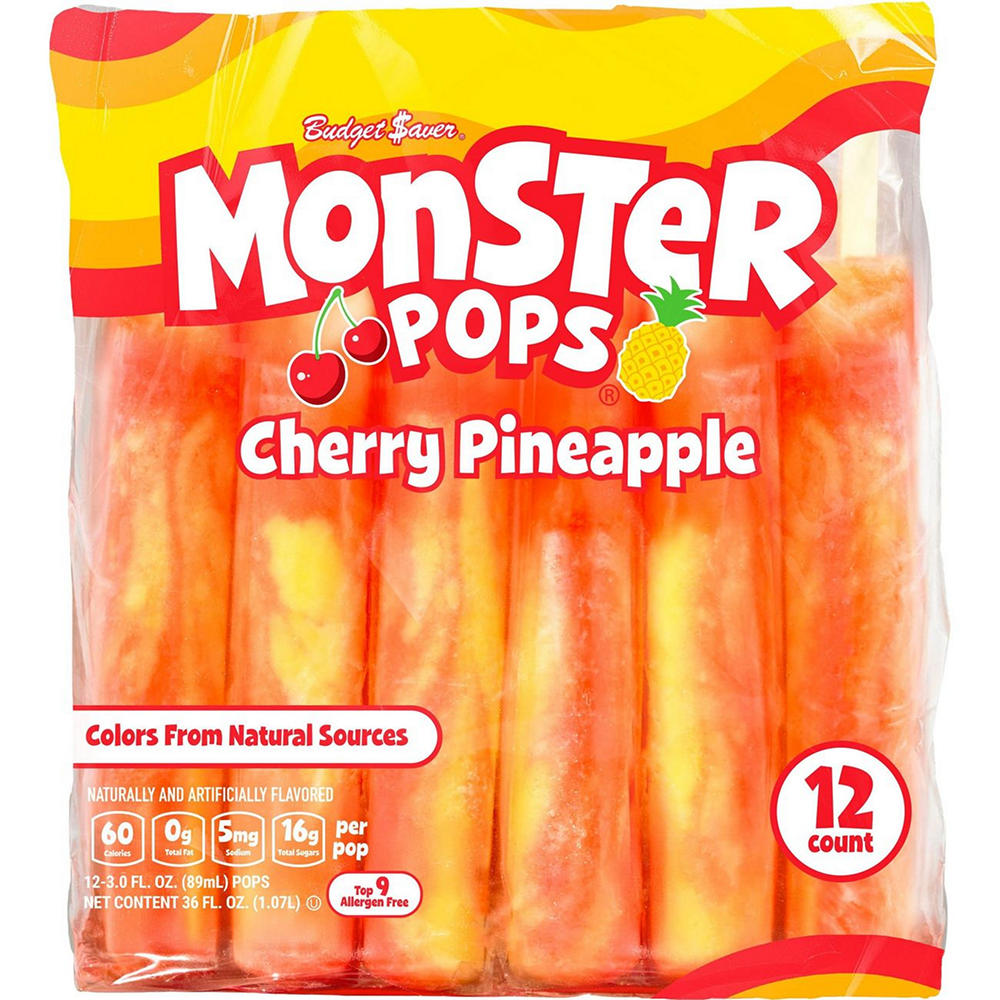 Budget Saver Cherry Pineapple Monster Pops, 12 ct