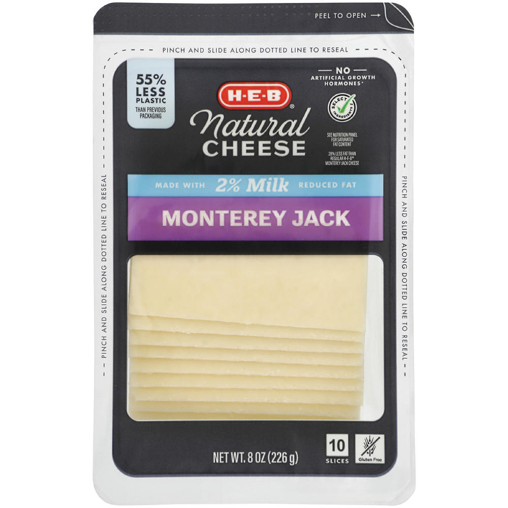 H-E-B Reduced Fat Monterey Jack Sliced Cheese, 10 ct