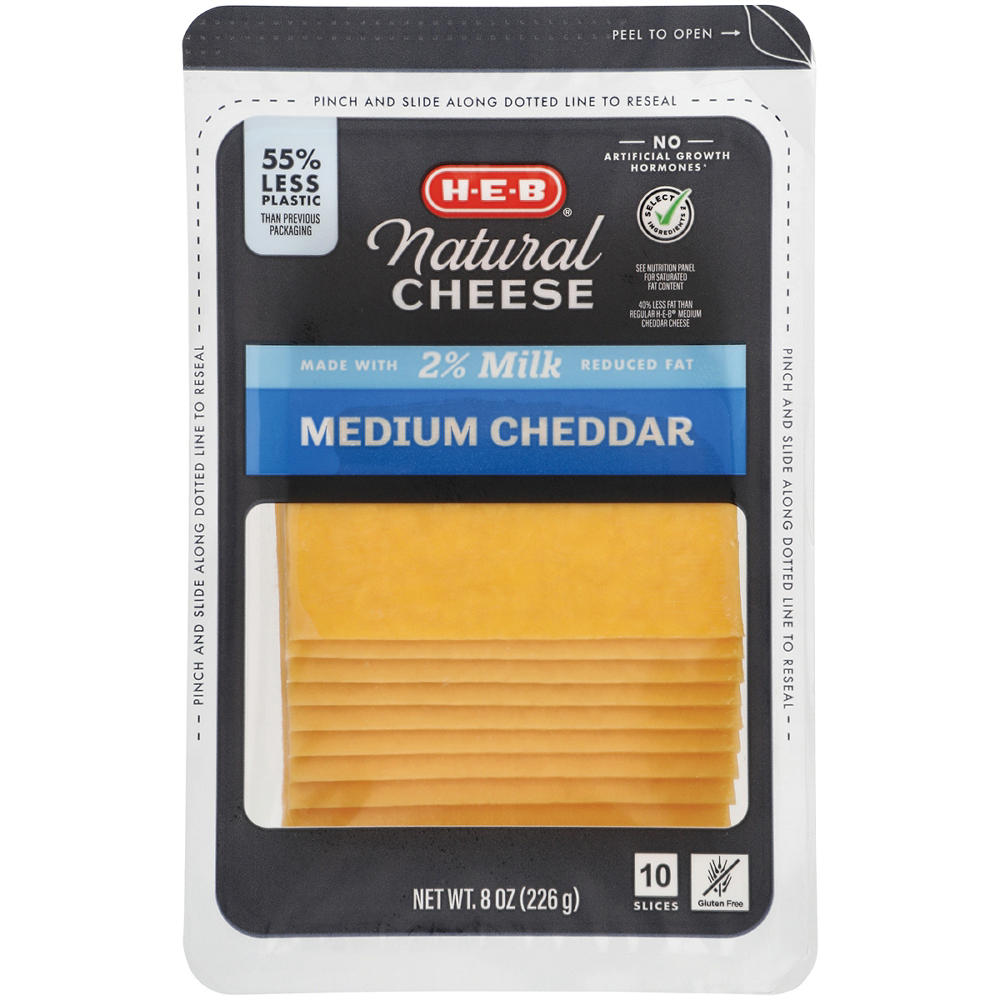 H-E-B Reduced Fat Medium Cheddar Sliced Cheese, 10 ct