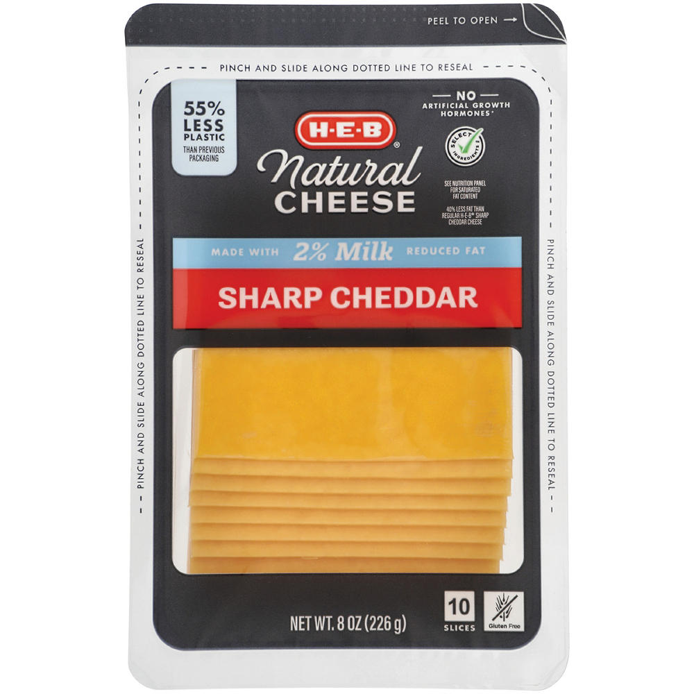 H-E-B Reduced Fat Sharp Cheddar Sliced Cheese, 10 ct