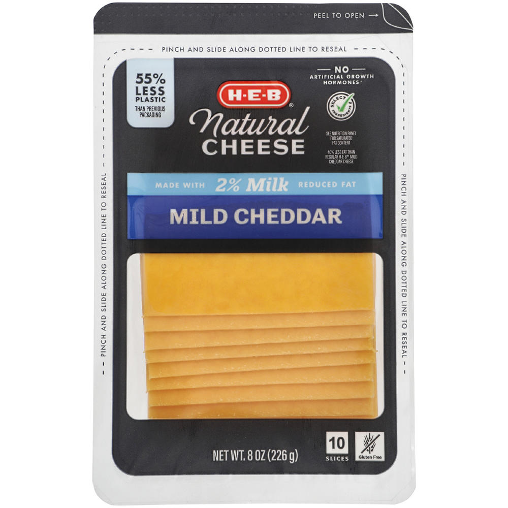 H-E-B Reduced Fat Mild Cheddar Sliced Cheese, 10 ct
