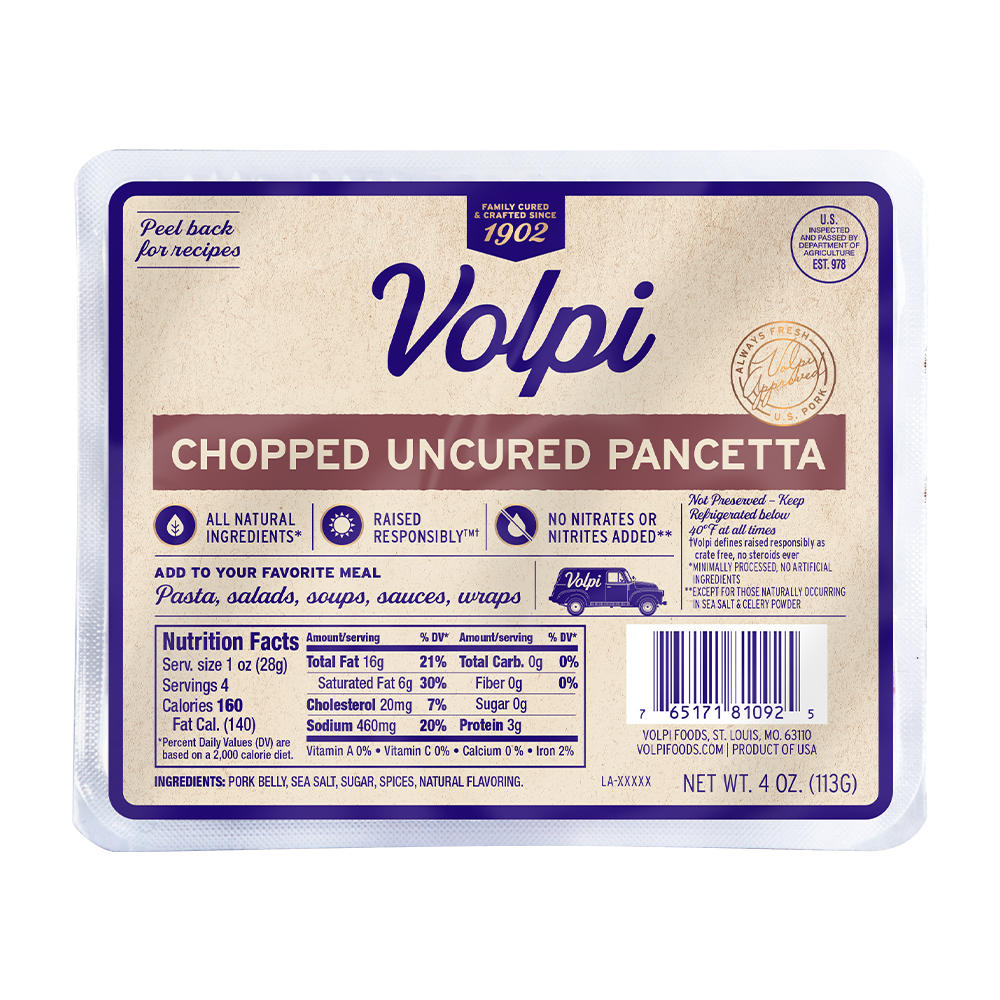 Volpi Chopped Uncured Pancetta, 4 oz