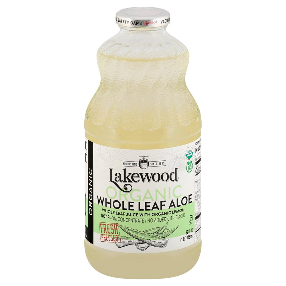 Lakewood Organic Pure Aloe Whole Leaf Juice with Lemon, 32 oz