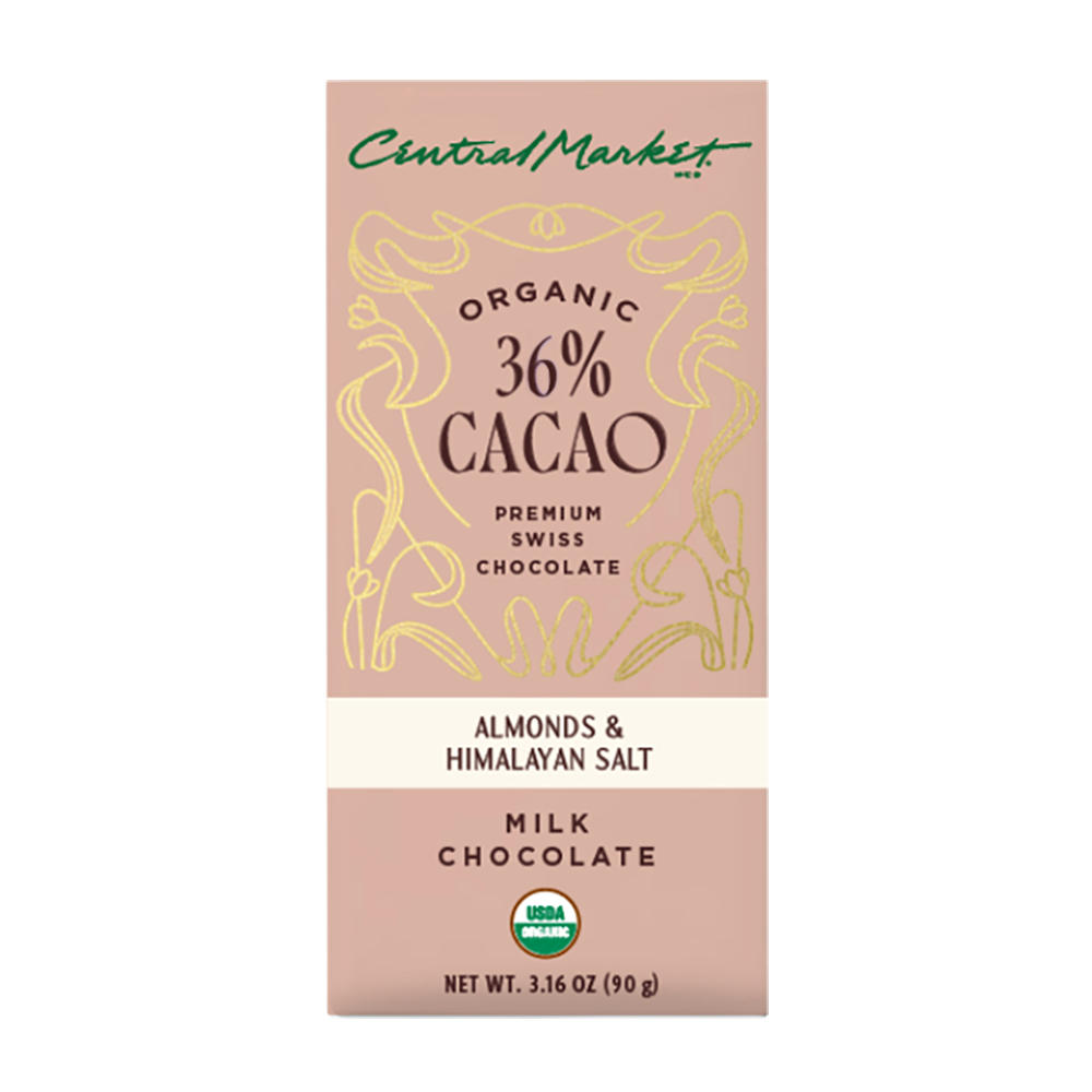 Central Market Organic 36% Cacao Milk Chocolate Bar - Almonds & Himalayan Salt, 3.16 oz