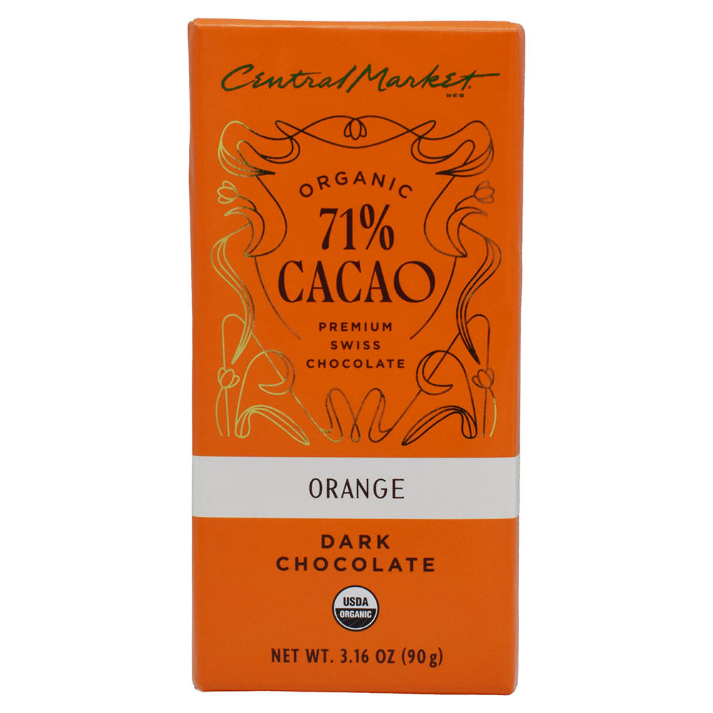 Central Market Organic 71% Cacao Dark Chocolate Bar - Orange, 3.16 oz