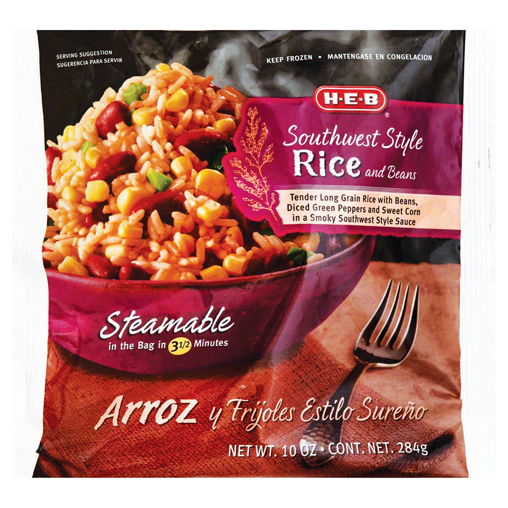 H-E-B Frozen Steamable Southwest-Style Rice & Beans, 10 oz