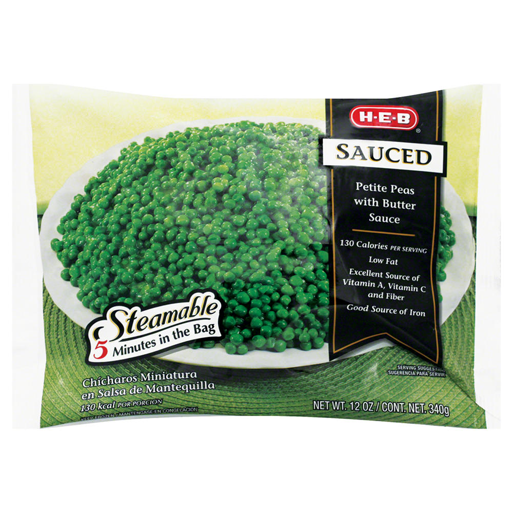 H-E-B Frozen Steamable Petite Peas in Butter Sauce, 12 oz