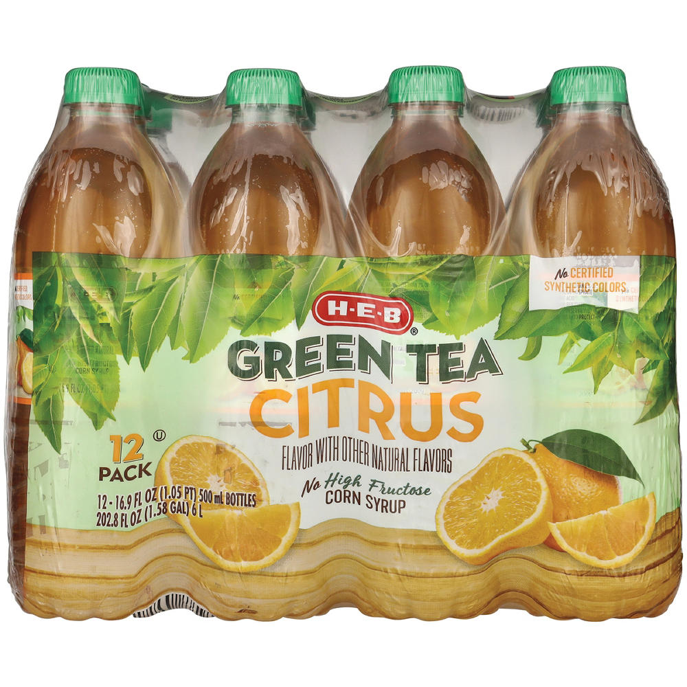 H-E-B Citrus Green Tea 12 pk Bottles, 16.9 oz