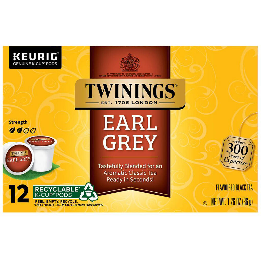 Twinings Early Grey Black Tea Single Serve K Cups, 12 ct