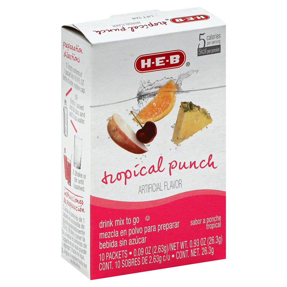 H-E-B Drink Mix to Go Packets - Tropical Punch, 10 ct
