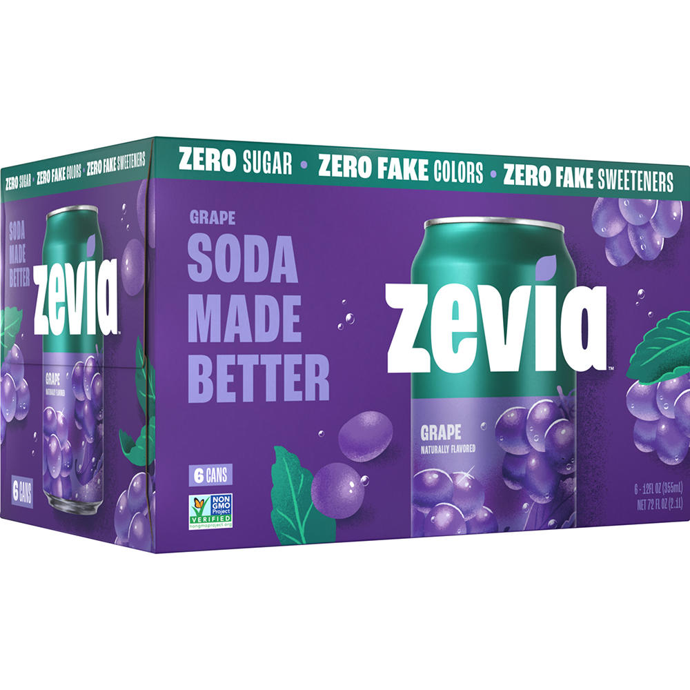 Zevia Zero Sugar Grape Soda 6 pk Cans, 12 oz