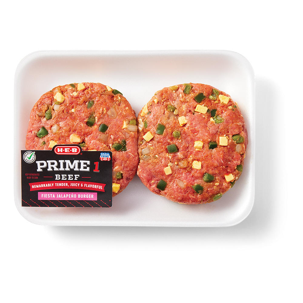 H-E-B Prime 1 Beef Burger Patties - Fiesta Jalapeño, Avg. 1.0 lb