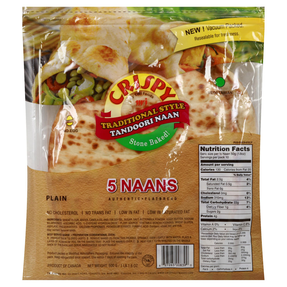 TWI Foods Crispy Traditional-Style Tandoori Naan Bread, 5 ct