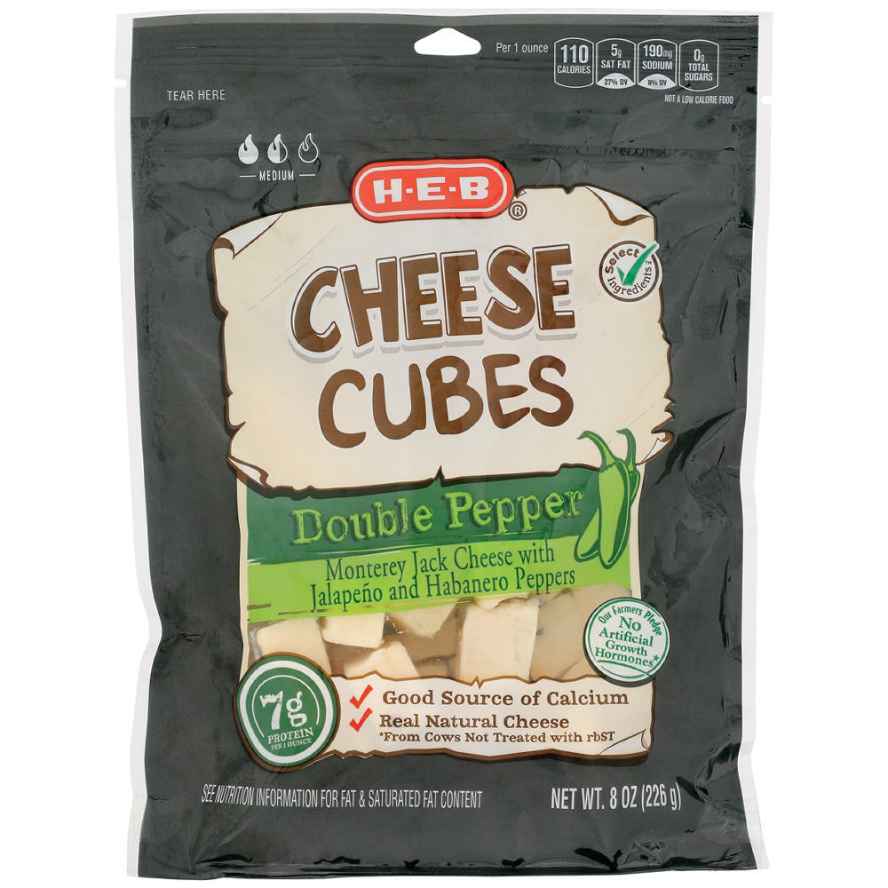 H-E-B Double Pepper Monterey Jack Cheese Cubes, 8 oz