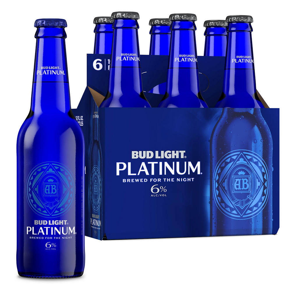 Bud Light Platinum American Lager Beer Bottles, 6 pack, 12 oz