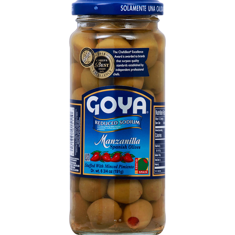 Goya Reduced Sodium Manzanilla Spanish Olives, 6.75 oz