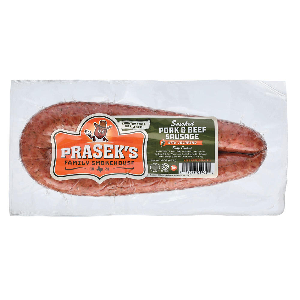 Prasek's Smoked Pork and Beef Sausage with Jalapenos, 16 oz