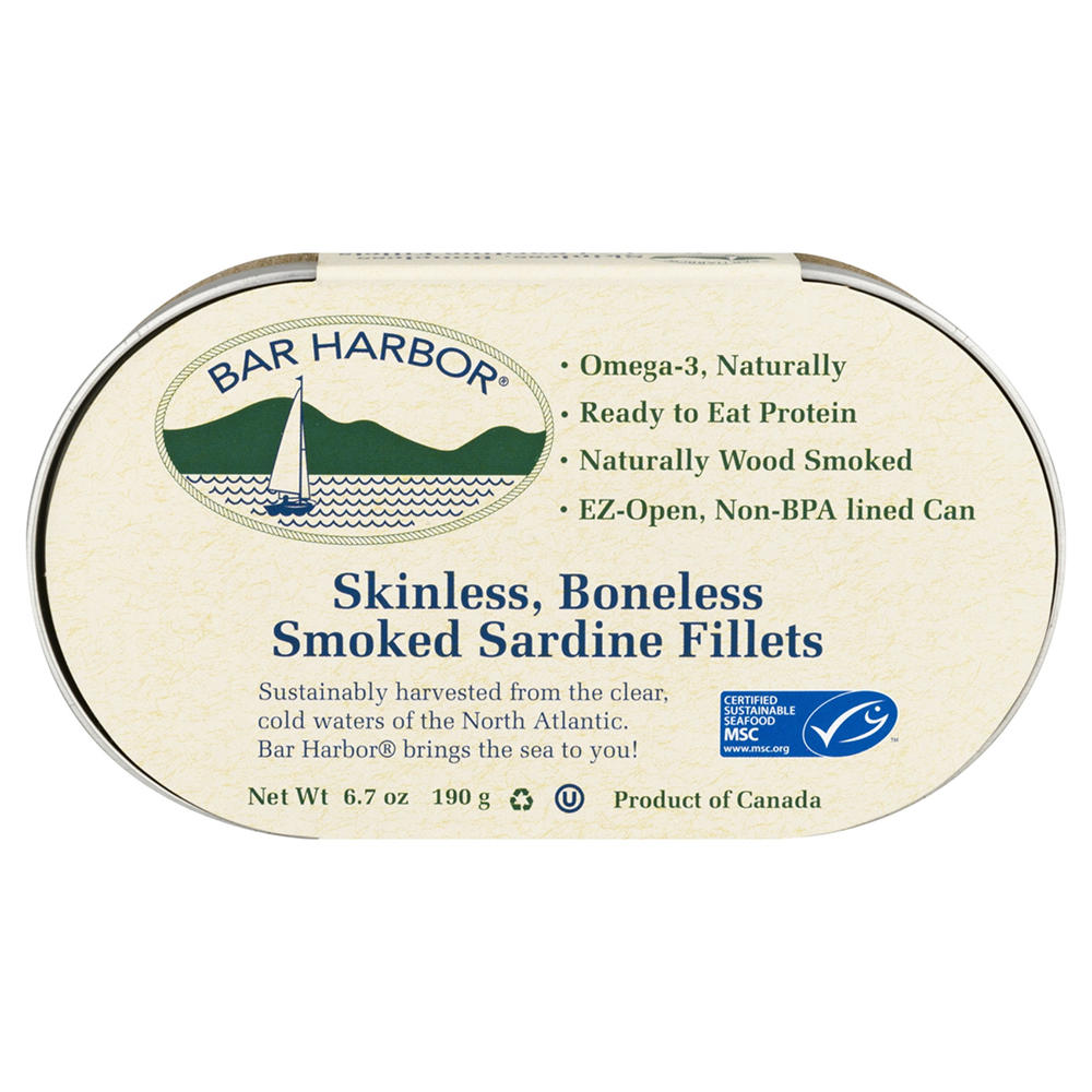 Bar Harbor Skinless Boneless Smoked Sardine Fillets, 6.7 oz