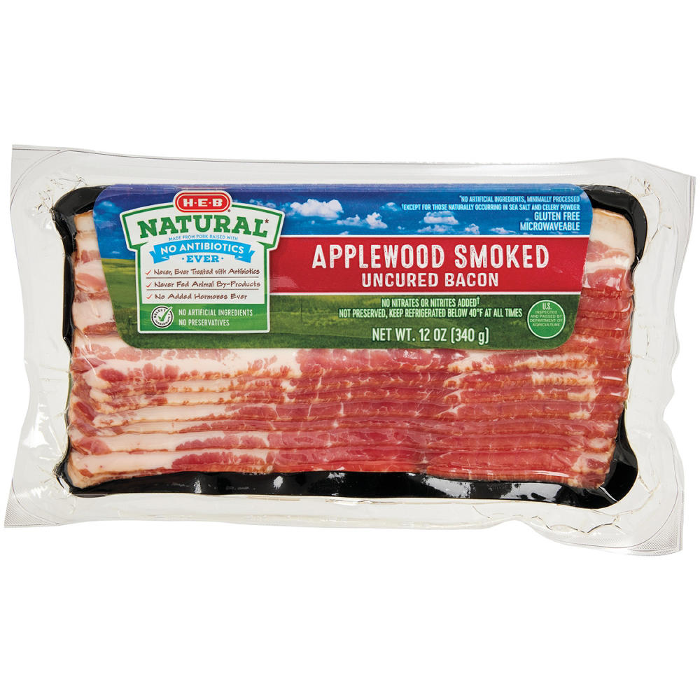 H-E-B Natural Applewood Smoked Uncured Bacon, 12 oz