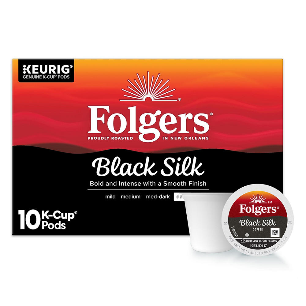 Folgers Black Silk Dark Roast Single Serve Coffee K Cups, 10 ct