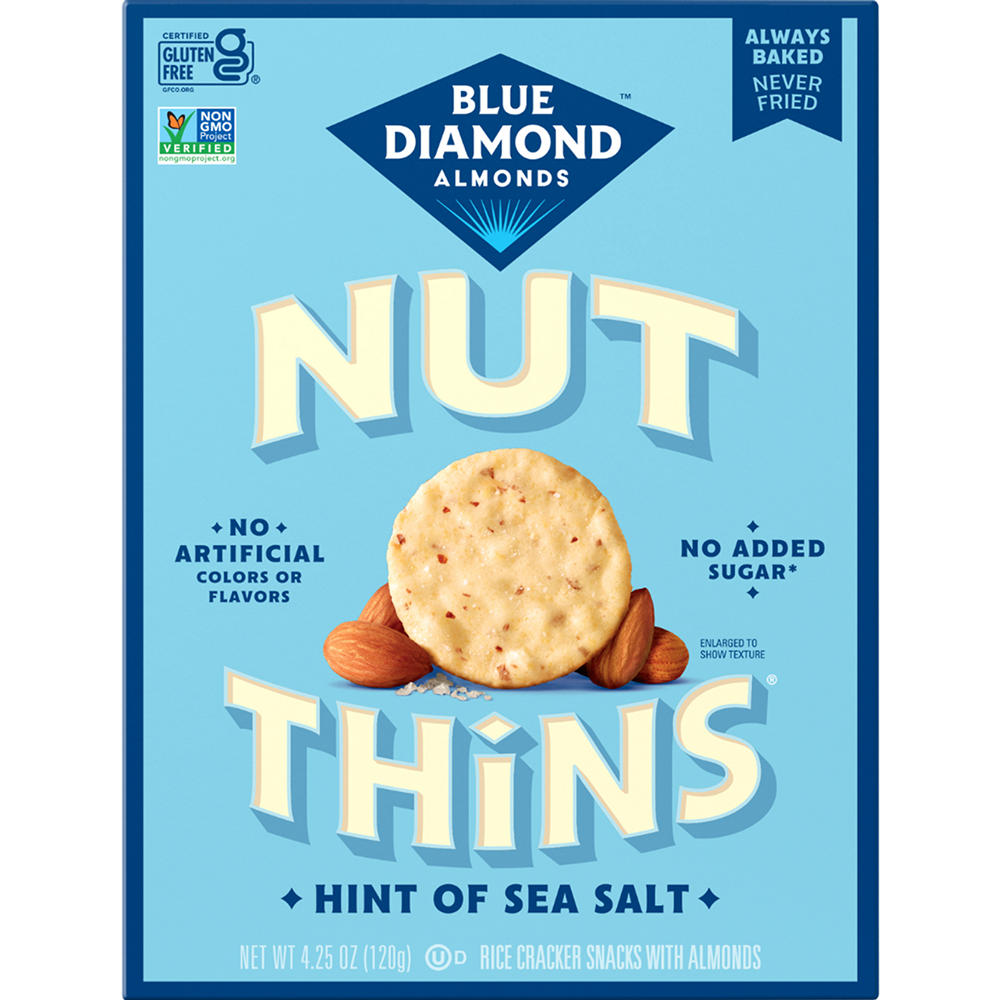 Blue Diamond Almond Nut Thins Hint of Sea Salt Rice Cracker Snacks, 4.25 oz